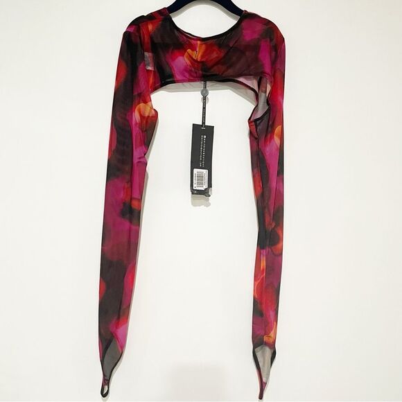 Sheer Mesh Floral 2 Piece Set | Red & Pink Y2K Clubwear Crop Top + Mini Skirt XS - Picture 11 of 16